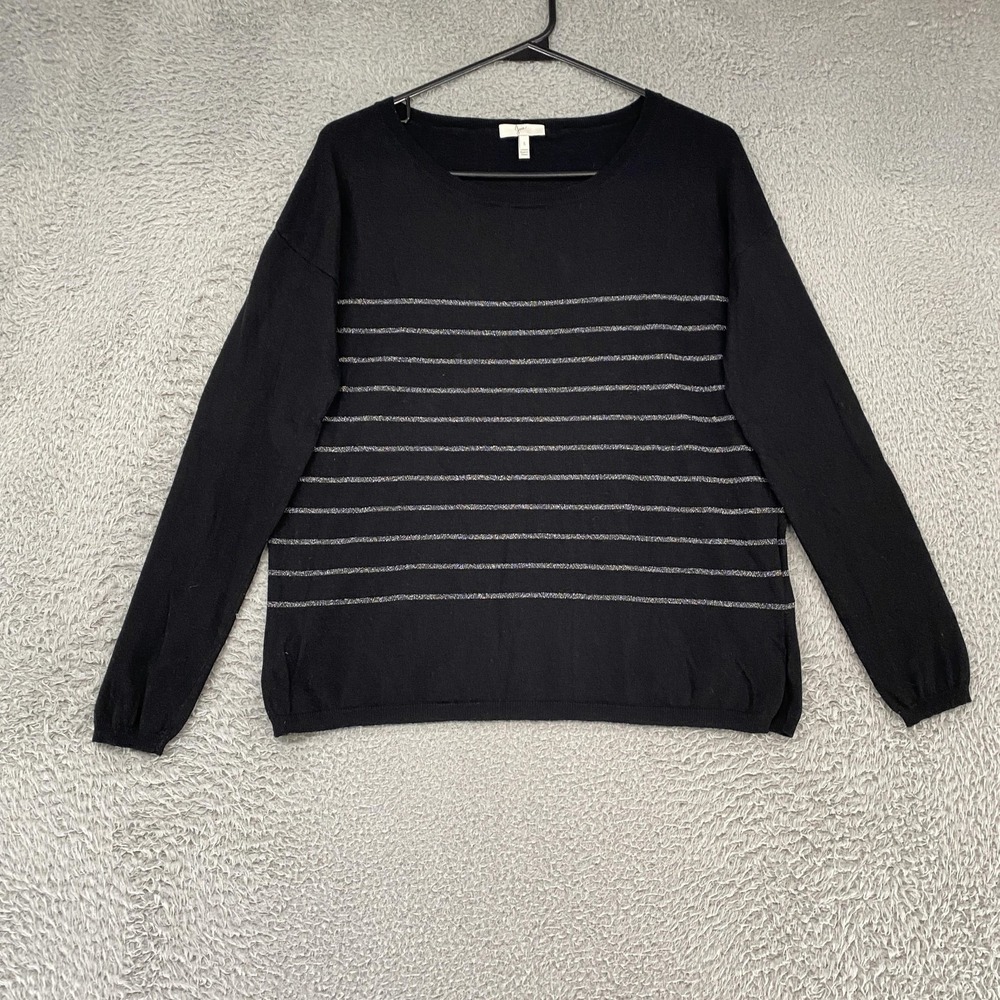 Joie Wool Cashmere Sweater Womens Small Boxy Black Metallic Stripe Crewneck Knit